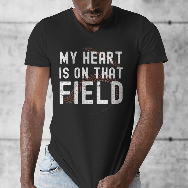 My Heart Is On That Field Baseball Softball Dad Father Men's V-Neck T-Shirt My Heart Is On That Field Baseball Softball Dad Father Men's V-Neck T-Shirt