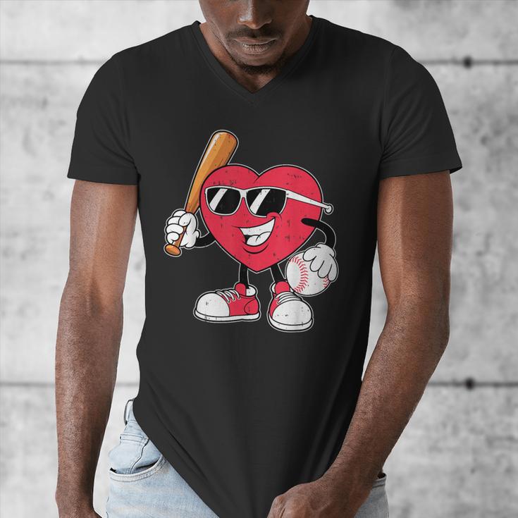 Heart Play Baseball Valentine's Day Teens Boys Girls Kids Men's V-Neck T-Shirt