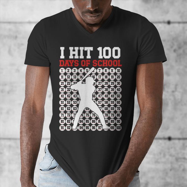 I Hit 100 Days Of School Baseball 100 Day Of School Men's V-Neck T-Shirt I Hit 100 Days Of School Baseball 100 Day Of School Men's V-Neck T-Shirt