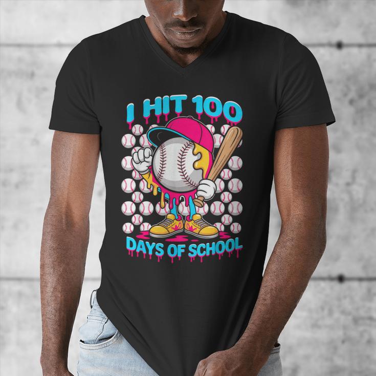 I Hit 100 Days Of School Baseball Ice Cream Drip Men's V-Neck T-Shirt I Hit 100 Days Of School Baseball Ice Cream Drip Men's V-Neck T-Shirt