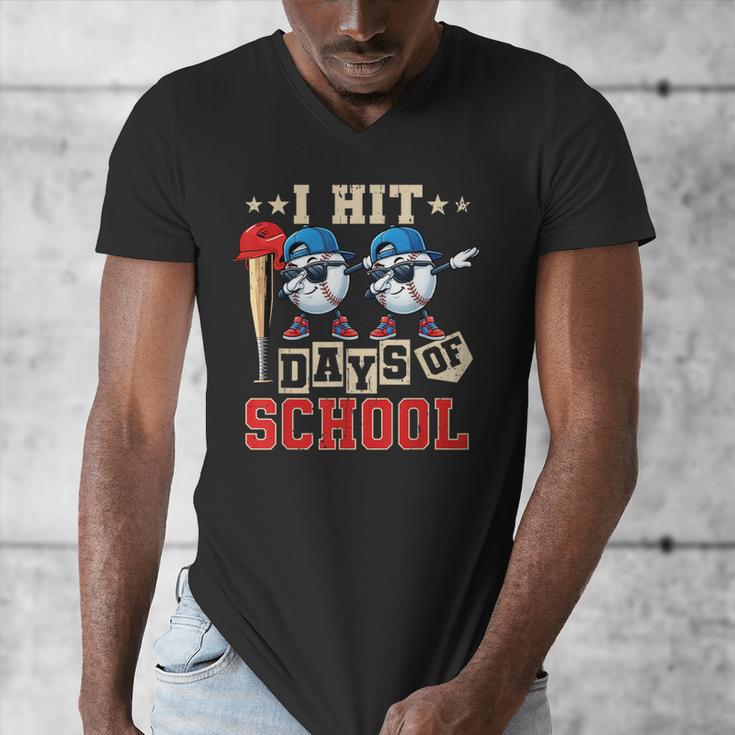 I Hit 100 Days Of School Baseball Kids Boy Teacher 100th Day Men's V-Neck T-Shirt