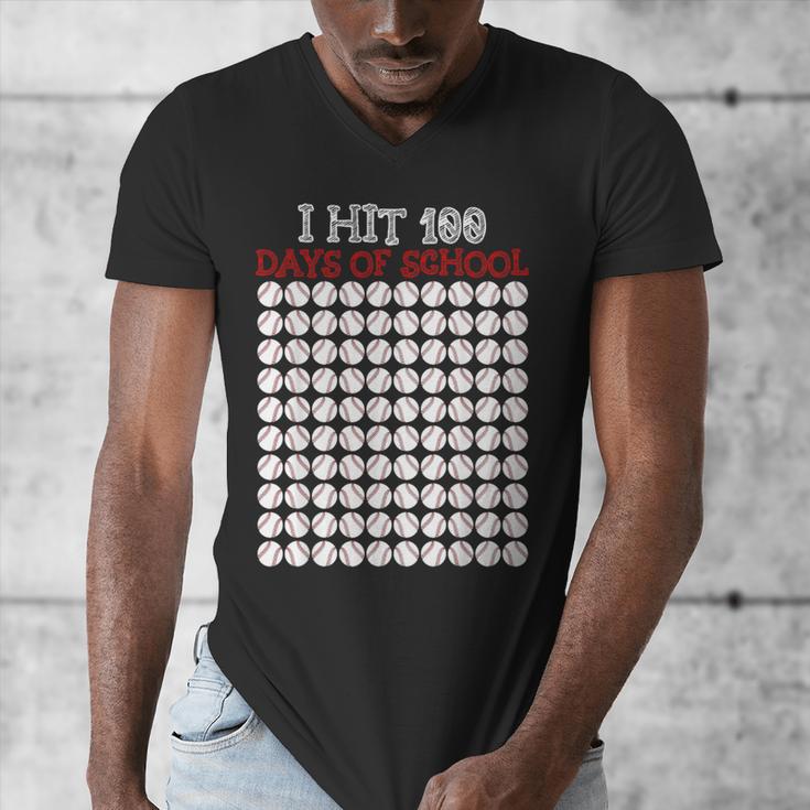 I Hit 100 Days Of School Baseball Lover Teacher Student Men's V-Neck T-Shirt I Hit 100 Days Of School Baseball Lover Teacher Student Men's V-Neck T-Shirt