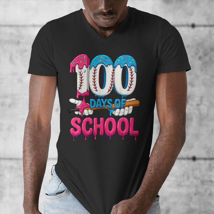 HUGvyn 100 Days Of School Baseball Ice Cream Teacher Student Men's V-Neck T-Shirt
