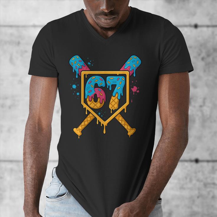 HUGvyn 67 Baseball Ice Cream Drip Six Seven Genz Alpha Slang Men's V-Neck T-Shirt HUGvyn 67 Baseball Ice Cream Drip Six Seven Genz Alpha Slang Men's V-Neck T-Shirt