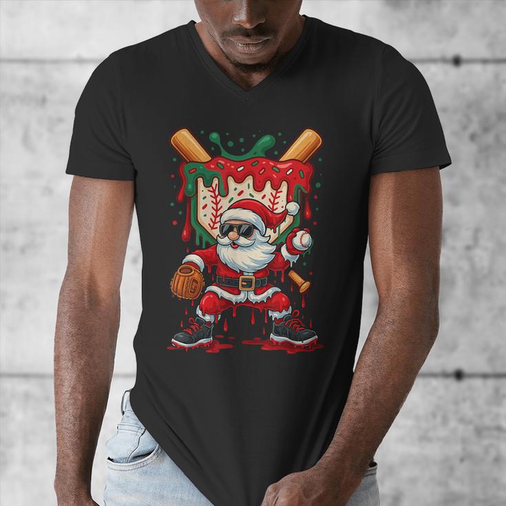 HUGvyn Santa Playing Baseball Ice Cream Drip Christmas Boys Men's V-Neck T-Shirt HUGvyn Santa Playing Baseball Ice Cream Drip Christmas Boys Men's V-Neck T-Shirt