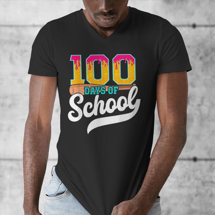 Ice Cream Drip 100 Days Of School Baseball Boys 100th Day Men's V-Neck T-Shirt Ice Cream Drip 100 Days Of School Baseball Boys 100th Day Men's V-Neck T-Shirt