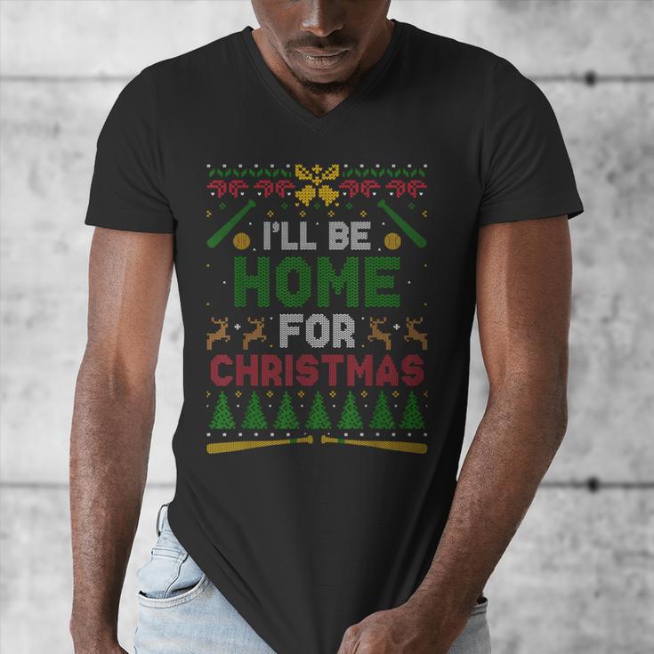I’Ll Be Home For Christmas Baseball Ugly Sweater Men's V-Neck T-Shirt I’Ll Be Home For Christmas Baseball Ugly Sweater Men's V-Neck T-Shirt
