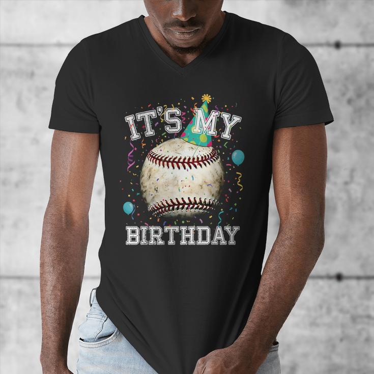 Its My Birthday Vintage Baseball Celebration For Men Kids Men's V-Neck T-Shirt