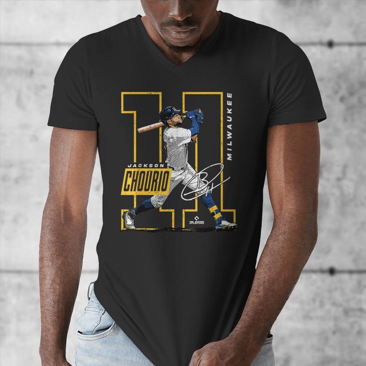 Jackson Chourio Milwaukee MLB Baseball Player MLBJCH202M Men's V-Neck T-Shirt Jackson Chourio Milwaukee MLB Baseball Player MLBJCH202M Men's V-Neck T-Shirt