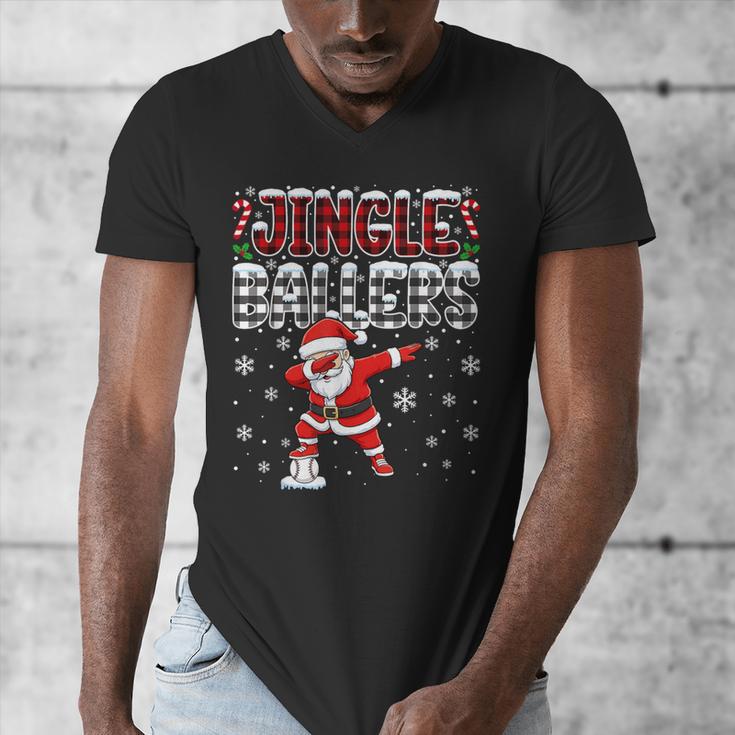 Jingle Ballers Plaid Santa Dabbing Baseball Christmas Men's V-Neck T-Shirt