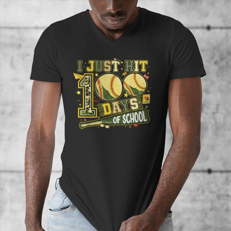 I Just Hit 100 Days Of School Baseball Teacher Boy Girl Kid Men's V-Neck T-Shirt
