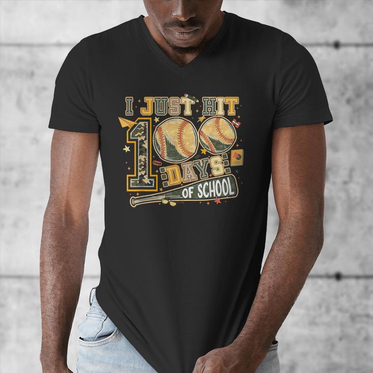 I Just Hit 100 Days Of School Baseball Teacher Student Retro Men's V-Neck T-Shirt I Just Hit 100 Days Of School Baseball Teacher Student Retro Men's V-Neck T-Shirt
