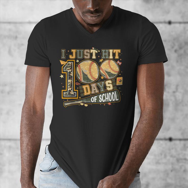 I Just Hit 100 Days Of School Camo Baseball Boy Kids Teacher Men's V-Neck T-Shirt