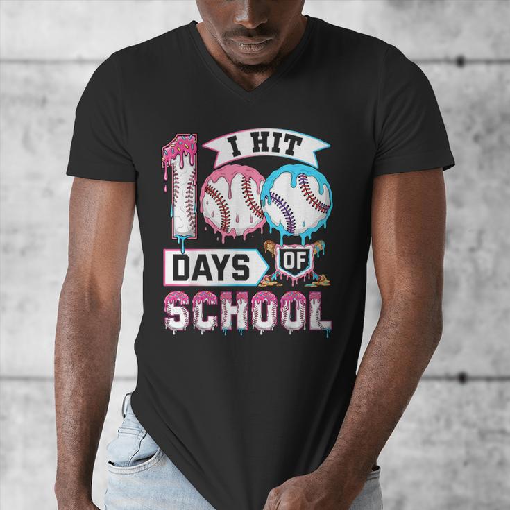 Kids 100 Days Of School Boys 100th Day Baseball Drip Toddler Men's V-Neck T-Shirt Kids 100 Days Of School Boys 100th Day Baseball Drip Toddler Men's V-Neck T-Shirt