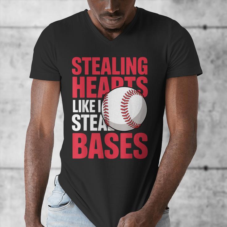Kids Stealing Hearts Like I Steal Bases Cute Baseball Boys Men's V-Neck T-Shirt
