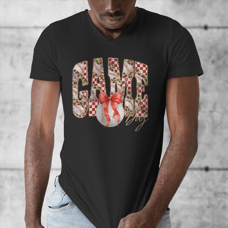 Leopard Checkered Game Day Baseball Coquette Bow Women Girls Men's V-Neck T-Shirt Leopard Checkered Game Day Baseball Coquette Bow Women Girls Men's V-Neck T-Shirt