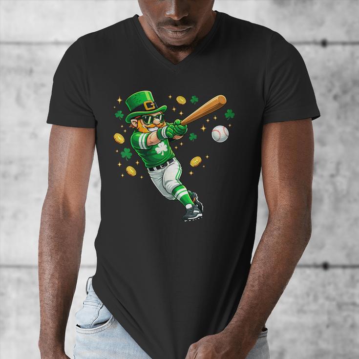 Leprechaun Play Baseball St Patrick's Day Men Kid Boys Men's V-Neck T-Shirt