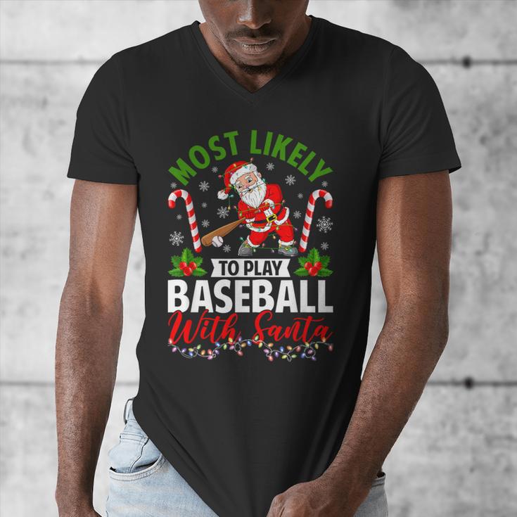 Most Likely To Play Baseball With Santa Christmas Pajamas Men's V-Neck T-Shirt
