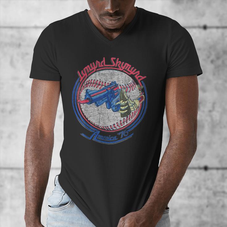 Lynyrd Skynyrd Skeleton Baseball Gun US Flag Cowboy Rock Fan Men's V-Neck T-Shirt