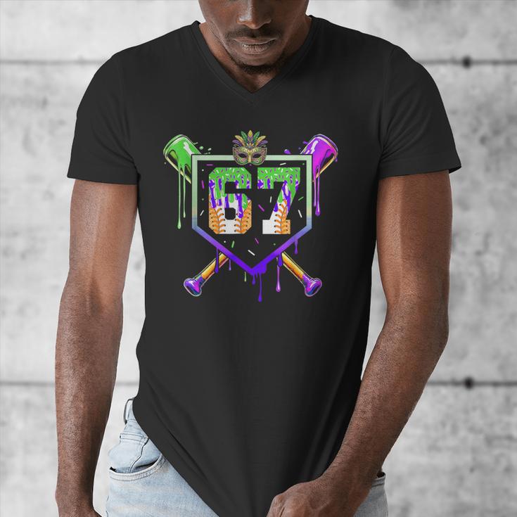 Mardi Gras Baseball Carnival Party Ice Cream Drip Boys Men's V-Neck T-Shirt Mardi Gras Baseball Carnival Party Ice Cream Drip Boys Men's V-Neck T-Shirt