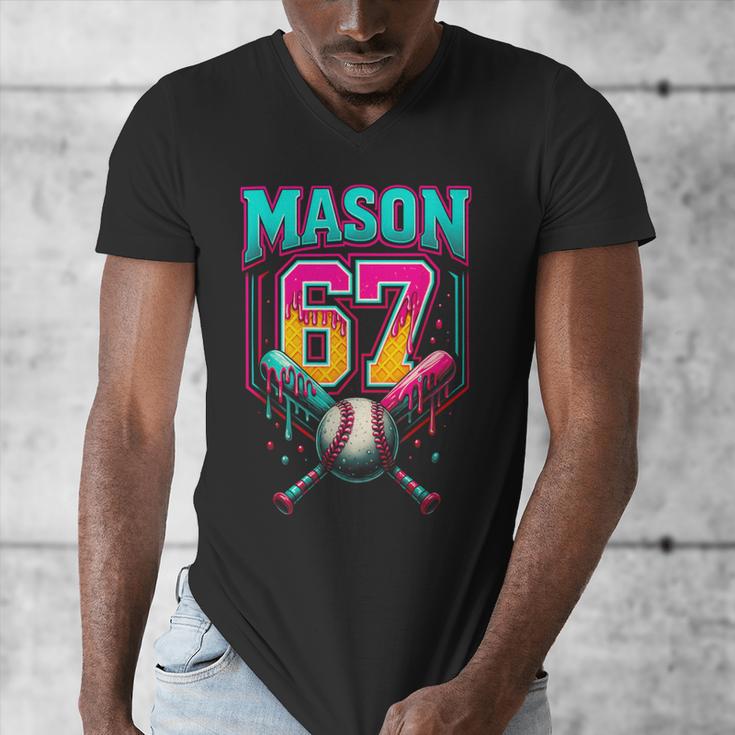 Mason 67 Ice Cream Drip Baseball Ice Cream Drip Men's V-Neck T-Shirt Mason 67 Ice Cream Drip Baseball Ice Cream Drip Men's V-Neck T-Shirt