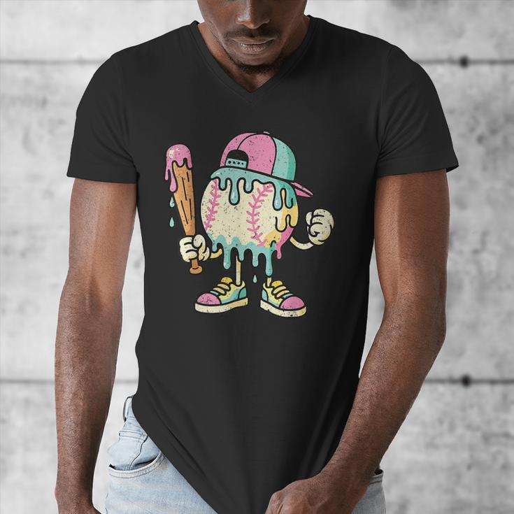 Melted Ice-Cream Baseball Mascot Pastel Pop Men's V-Neck T-Shirt Melted Ice-Cream Baseball Mascot Pastel Pop Men's V-Neck T-Shirt