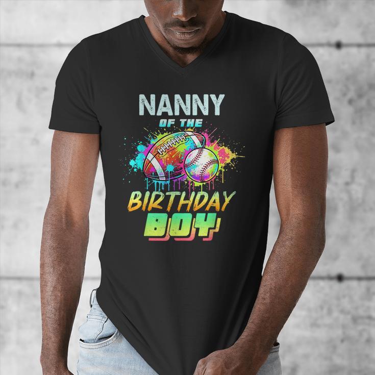 Nanny Of The Birthday Boy Baseball Football Colorful Men's V-Neck T-Shirt