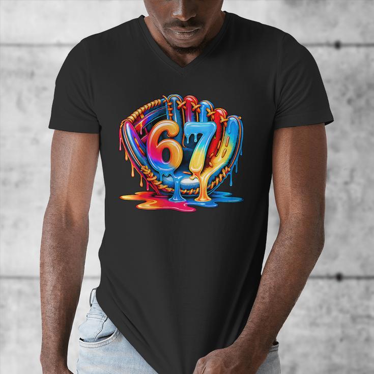Number 67 Baseball Glove Ice Cream Drip Six Seven Meme Men's V-Neck T-Shirt Number 67 Baseball Glove Ice Cream Drip Six Seven Meme Men's V-Neck T-Shirt