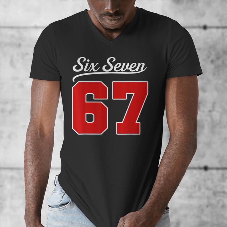 Number 67 Numbered Six Seven Baseball Jersey Style Team 67 Men's V-Neck T-Shirt