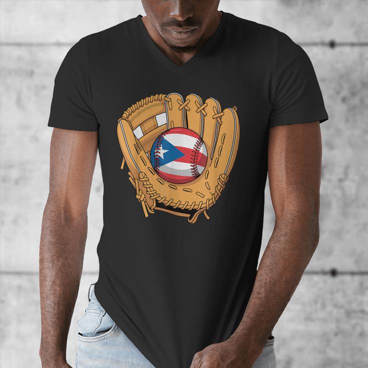 Puerto Rican Flag Baseball Player Boricua Pride Beisbol PR Men's V-Neck T-Shirt