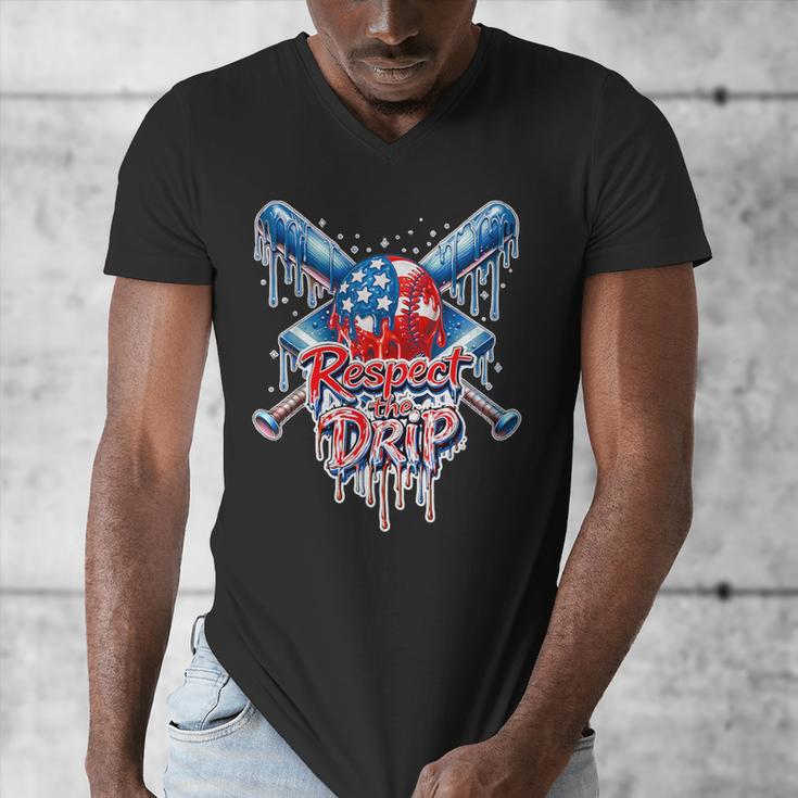 Respect The Drip Baseball American Flag Ice Cream Drip Youth Men's V-Neck T-Shirt Respect The Drip Baseball American Flag Ice Cream Drip Youth Men's V-Neck T-Shirt