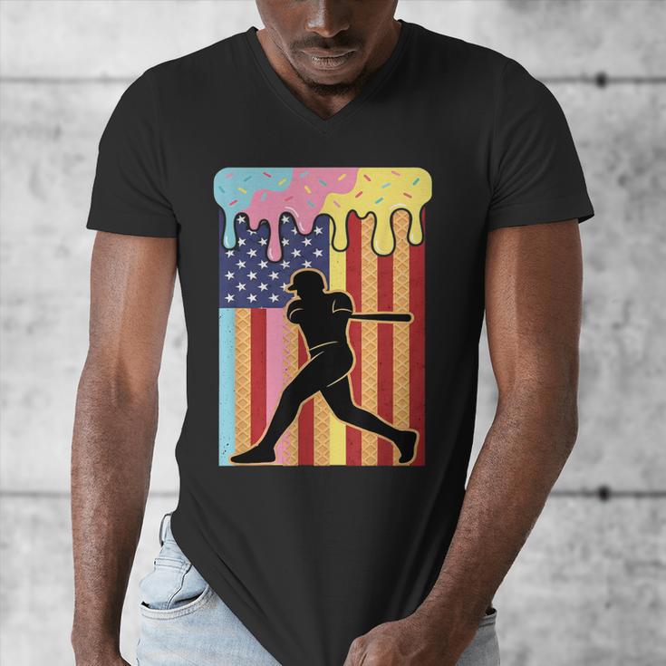 Retro Baseball Drip Boys Ice Cream Patriotic American Flag Men's V-Neck T-Shirt Retro Baseball Drip Boys Ice Cream Patriotic American Flag Men's V-Neck T-Shirt