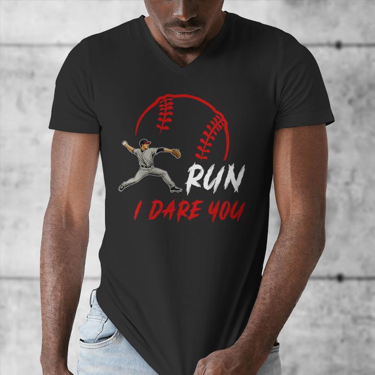 Run Steal I Dare You Humor Baseball Catcher Vintage Men's V-Neck T-Shirt Run Steal I Dare You Humor Baseball Catcher Vintage Men's V-Neck T-Shirt