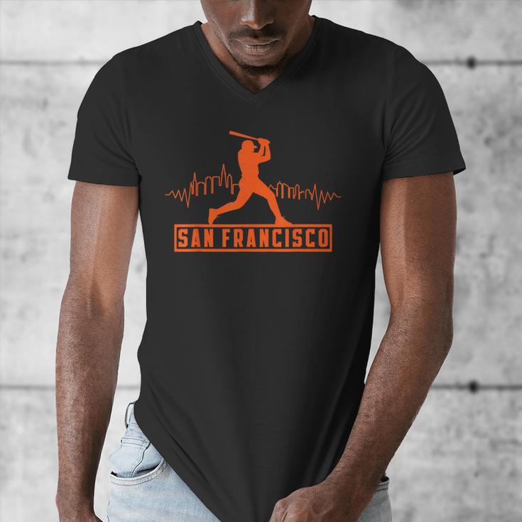 San Francisco Lovers Skyline Retro Baseball Heartbeat Men Men's V-Neck T-Shirt San Francisco Lovers Skyline Retro Baseball Heartbeat Men Men's V-Neck T-Shirt