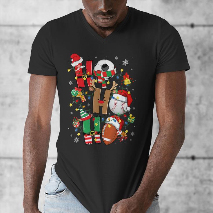 Santa Baseball Football Soccer Pajamas Ho Ho Christmas Xmas Men's V-Neck T-Shirt Santa Baseball Football Soccer Pajamas Ho Ho Christmas Xmas Men's V-Neck T-Shirt