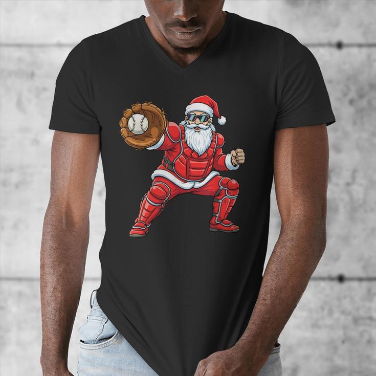 Santa Playing Baseball Baseball Lover Baseballer Xmas Men's V-Neck T-Shirt Santa Playing Baseball Baseball Lover Baseballer Xmas Men's V-Neck T-Shirt
