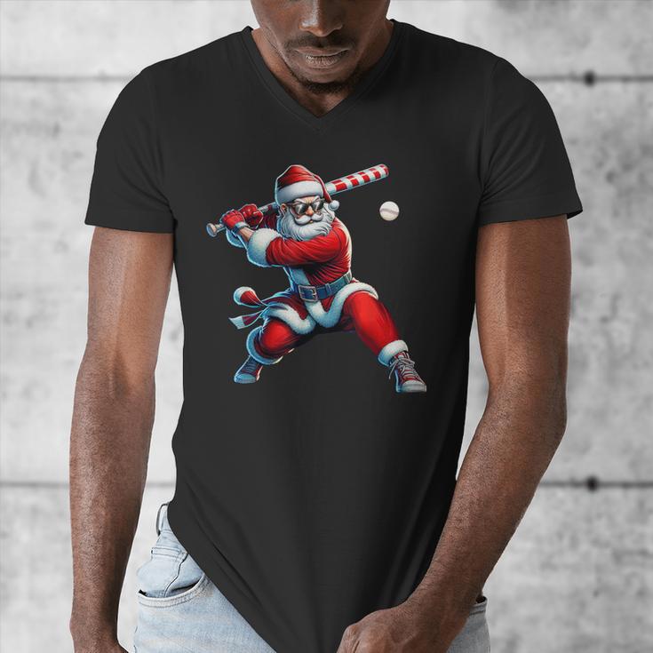 Santa Playing Baseball Men Boys Christmas Baseball Player Men's V-Neck T-Shirt