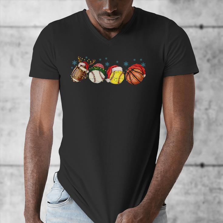 Santa Sports Boys Xmas Baseball Football Softball Basketball Men's V-Neck T-Shirt Santa Sports Boys Xmas Baseball Football Softball Basketball Men's V-Neck T-Shirt