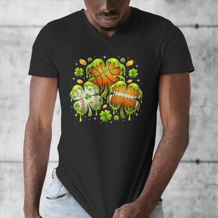Shamrock Basketball Baseball Drip St Patrick's Day Boys Men Men's V-Neck T-Shirt