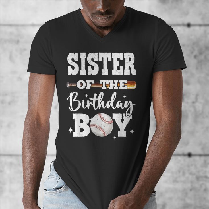 Sister Of The Birthday Boy Baseball Bday Family Men's V-Neck T-Shirt Sister Of The Birthday Boy Baseball Bday Family Men's V-Neck T-Shirt