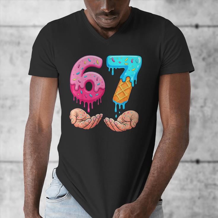 Six Seven 6-7 Baseball Ice Cream Drip 67 Meme Hands Men's V-Neck T-Shirt Six Seven 6-7 Baseball Ice Cream Drip 67 Meme Hands Men's V-Neck T-Shirt