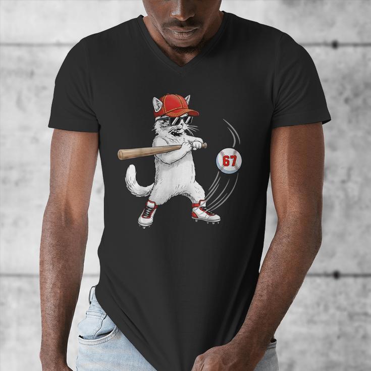 Six Seven 67 Baseball Cat Birthday Men Kids Boys Men's V-Neck T-Shirt