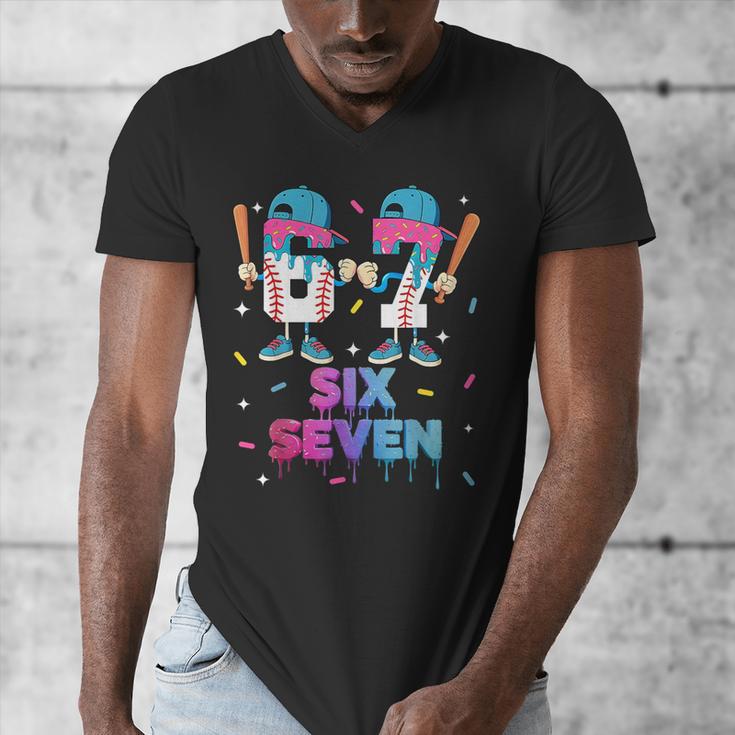 Six Seven Baseball Ice Cream Drip 6 7 Meme Gen Alpha Slang Men's V-Neck T-Shirt