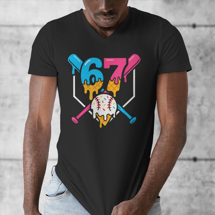 Six Seven Baseball Ice Cream Drip Cool 67 Gen Alpha Slang Men's V-Neck T-Shirt