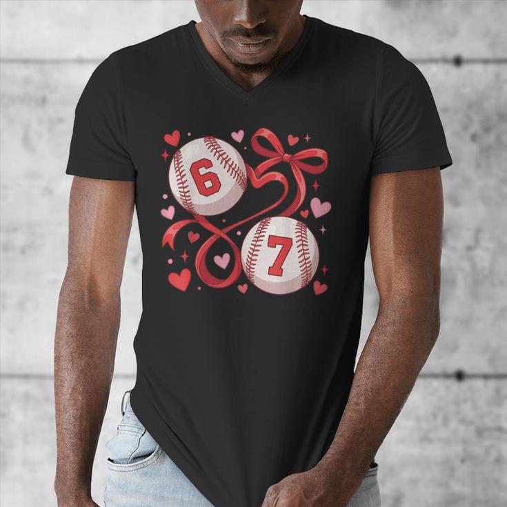 Six Seven Baseball Lover Sports Red Heart Bow Valentine Girl Men's V-Neck T-Shirt