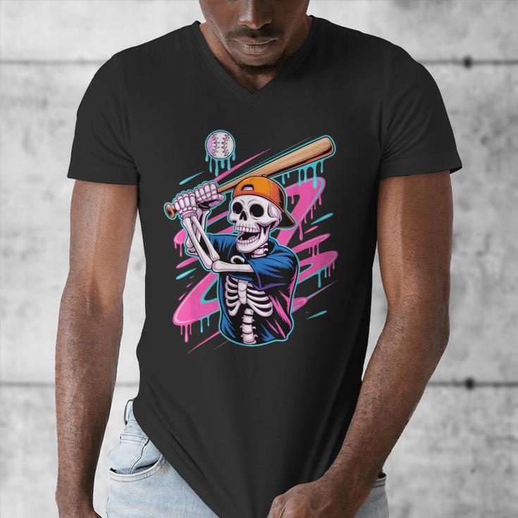Skeleton Baseball Drip Boy Youth Dripping Baseball Halloween Men's V-Neck T-Shirt Skeleton Baseball Drip Boy Youth Dripping Baseball Halloween Men's V-Neck T-Shirt