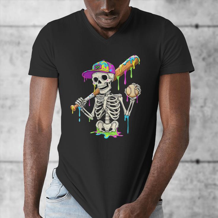 Skeleton Baseball Drip Boys Ice Cream Drip Youth Baseball Men's V-Neck T-Shirt