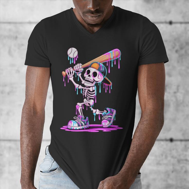 Skeleton Baseball Drip Boys Youth Kids Halloween Men's V-Neck T-Shirt Skeleton Baseball Drip Boys Youth Kids Halloween Men's V-Neck T-Shirt
