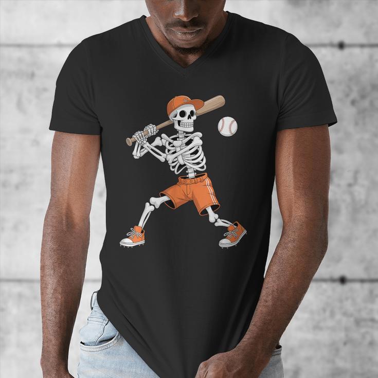 Skeleton Batting Baseball Halloween Men's V-Neck T-Shirt Skeleton Batting Baseball Halloween Men's V-Neck T-Shirt