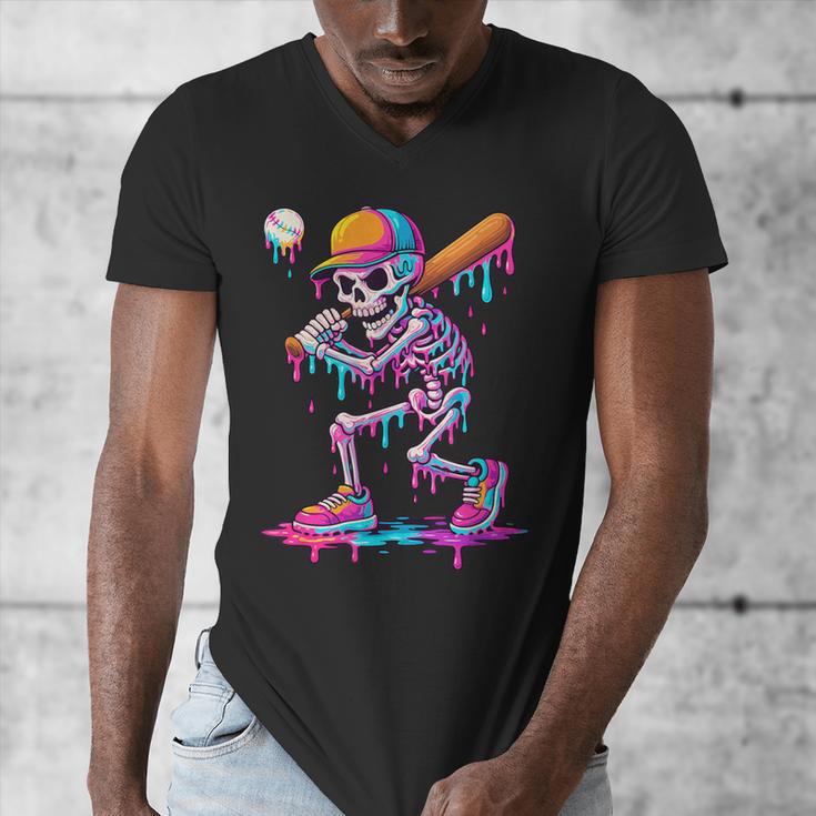 Skelton Playing Baseball Halloween Baseball Drip Boys Kids Men's V-Neck T-Shirt Skelton Playing Baseball Halloween Baseball Drip Boys Kids Men's V-Neck T-Shirt